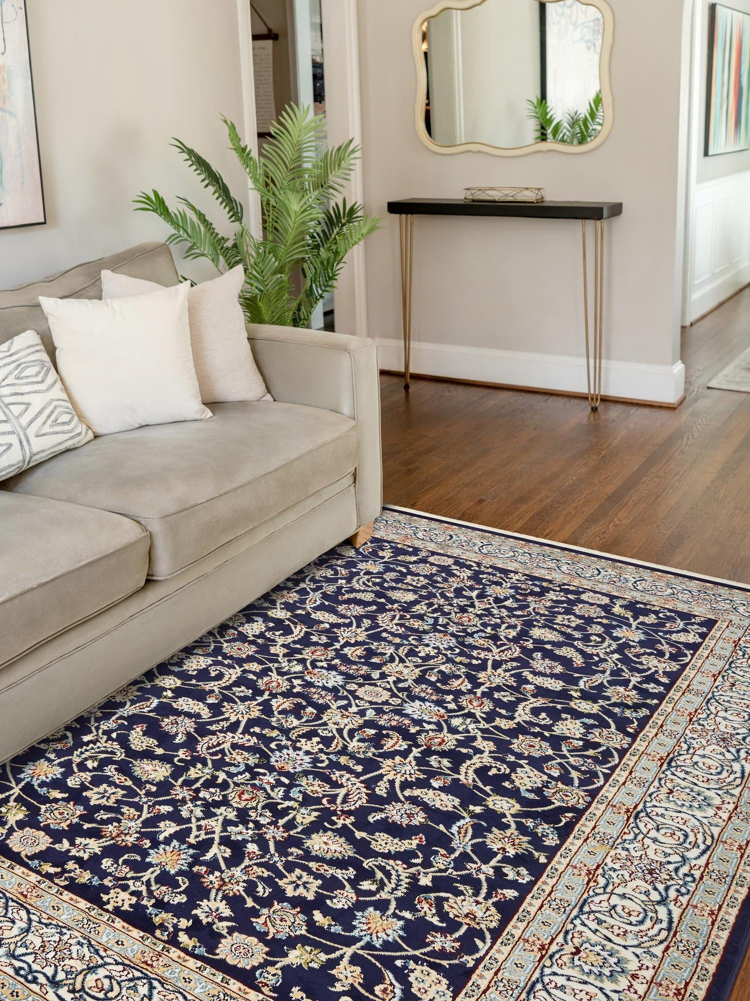 Navy Blue 5' 3 x 8' Narenj Rectangle Area Rug 85% Polypropylene & 15% Polyester Traditional Classic Carpet for Living, Dining, Bedrooms, Office for Sale at Rug Engine