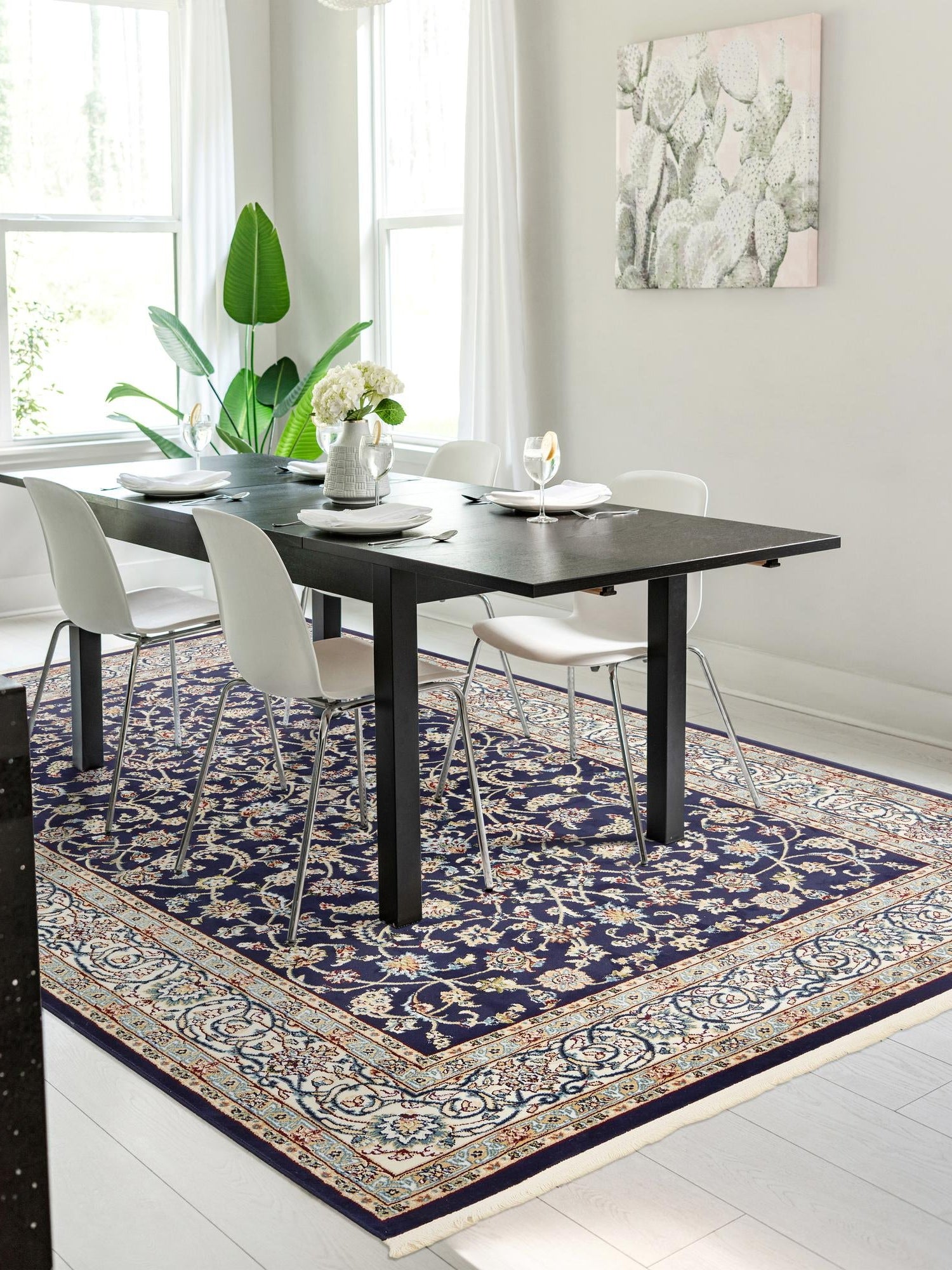 Navy Blue 3' 1 x 5' 3 Narenj Rectangle Area Rug 85% Polypropylene & 15% Polyester Traditional Classic Carpet for Living, Dining, Bedrooms, Office for Sale at Rug Engine