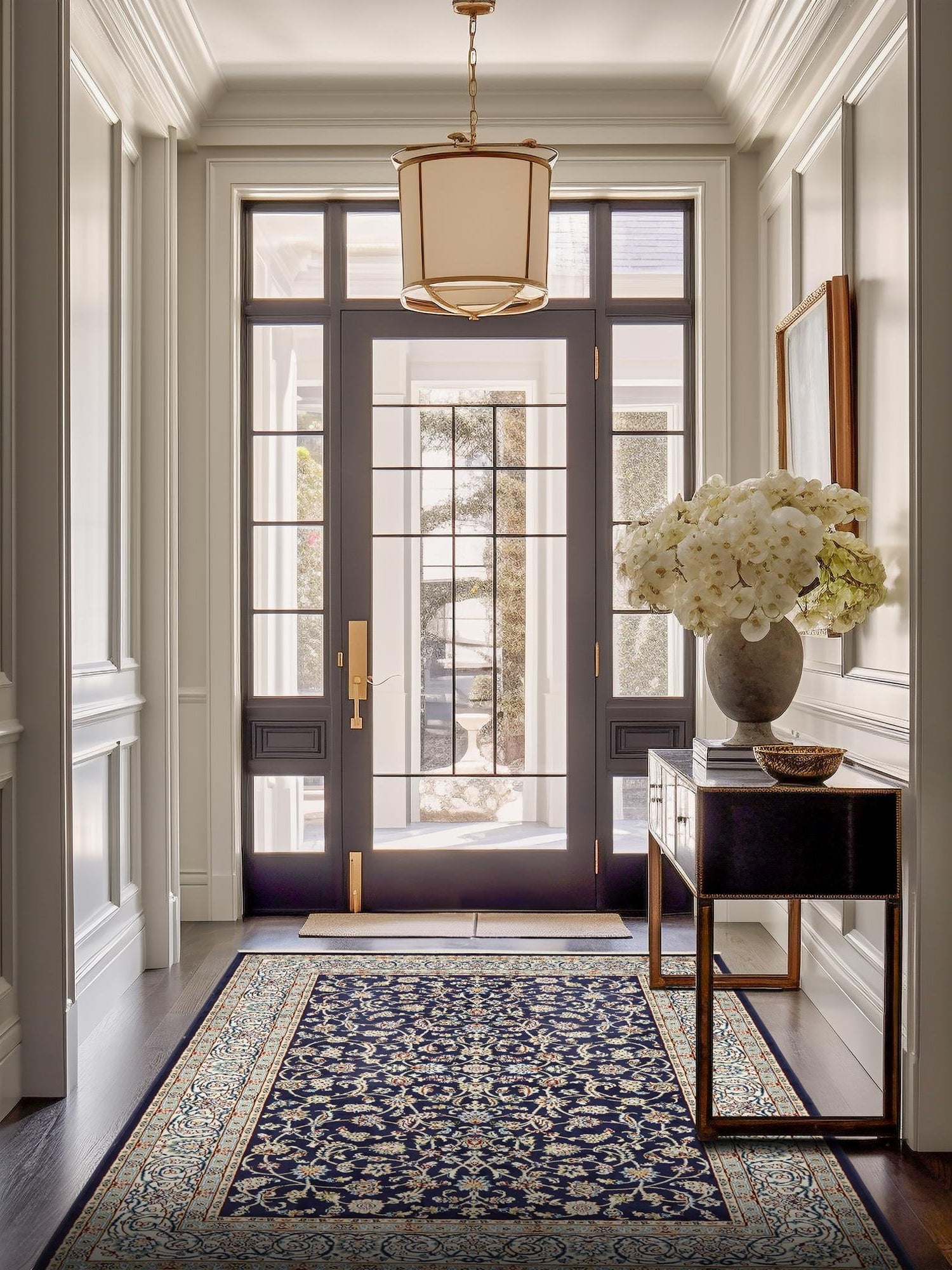 Navy Blue 5' 3 x 8' Narenj Rectangle Area Rug 85% Polypropylene & 15% Polyester Traditional Classic Carpet for Living, Dining, Bedrooms, Office for Sale at Rug Engine