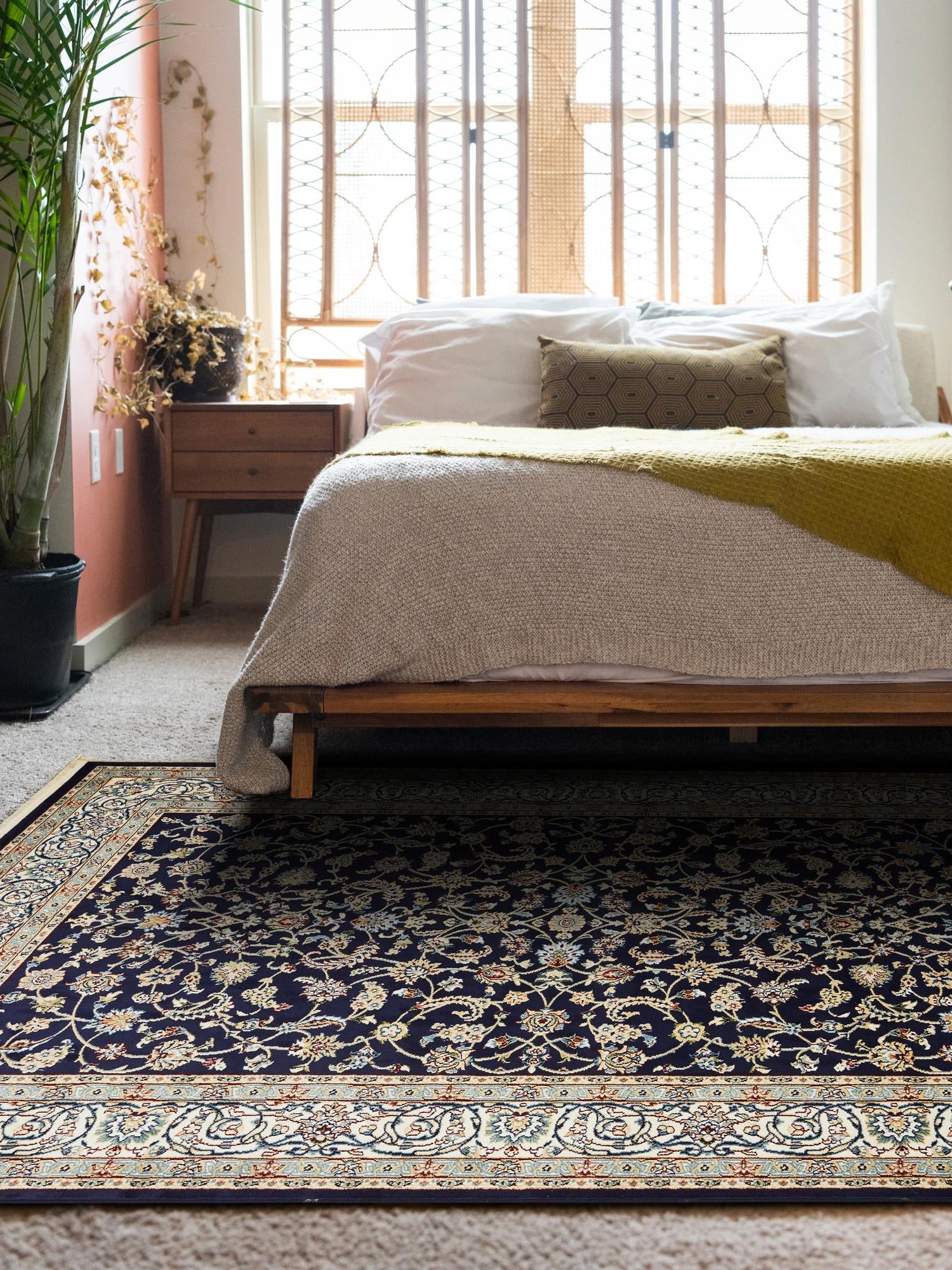 Navy Blue 5' 3 x 8' Narenj Rectangle Area Rug 85% Polypropylene & 15% Polyester Traditional Classic Carpet for Living, Dining, Bedrooms, Office for Sale at Rug Engine