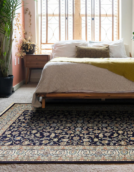 Navy Blue 5' 3 x 8' Narenj Rectangle Area Rug 85% Polypropylene & 15% Polyester Traditional Classic Carpet for Living, Dining, Bedrooms, Office for Sale at Rug Engine