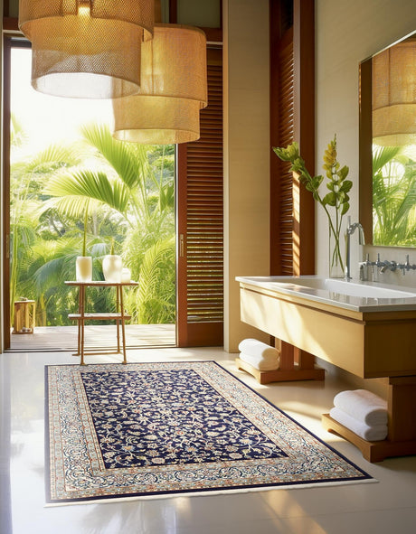 Navy Blue 10' x 13' Narenj Rectangle Area Rug 85% Polypropylene & 15% Polyester Traditional Classic Carpet for Living, Dining, Bedrooms, Office for Sale at Rug Engine