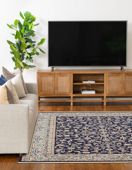 Navy Blue 10' x 13' Narenj Rectangle Area Rug 85% Polypropylene & 15% Polyester Traditional Classic Carpet for Living, Dining, Bedrooms, Office for Sale at Rug Engine