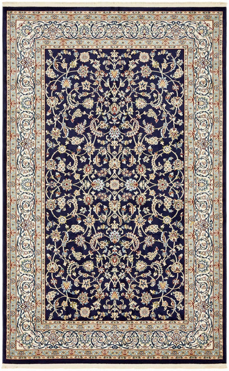 Navy Blue 5' 3 x 8' Narenj Rectangle Area Rug 85% Polypropylene & 15% Polyester Traditional Classic Carpet for Living, Dining, Bedrooms, Office for Sale at Rug Engine