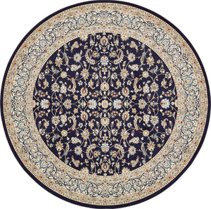 Navy Blue 10' x 10' Narenj Round Area Rug 85% Polypropylene & 15% Polyester Traditional Classic Carpet for Living, Dining, Bedrooms, Office for Sale at Rug Engine