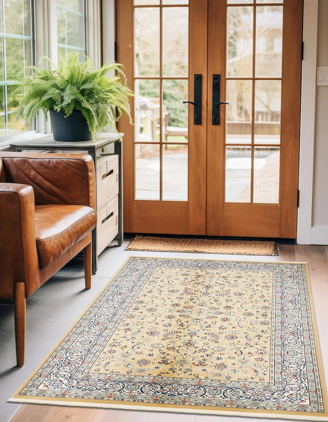 Beige 6' x 9' Narenj Rectangle Area Rug 85% Polypropylene & 15% Polyester Traditional Classic Carpet for Living, Dining, Bedrooms, Office for Sale at Rug Engine