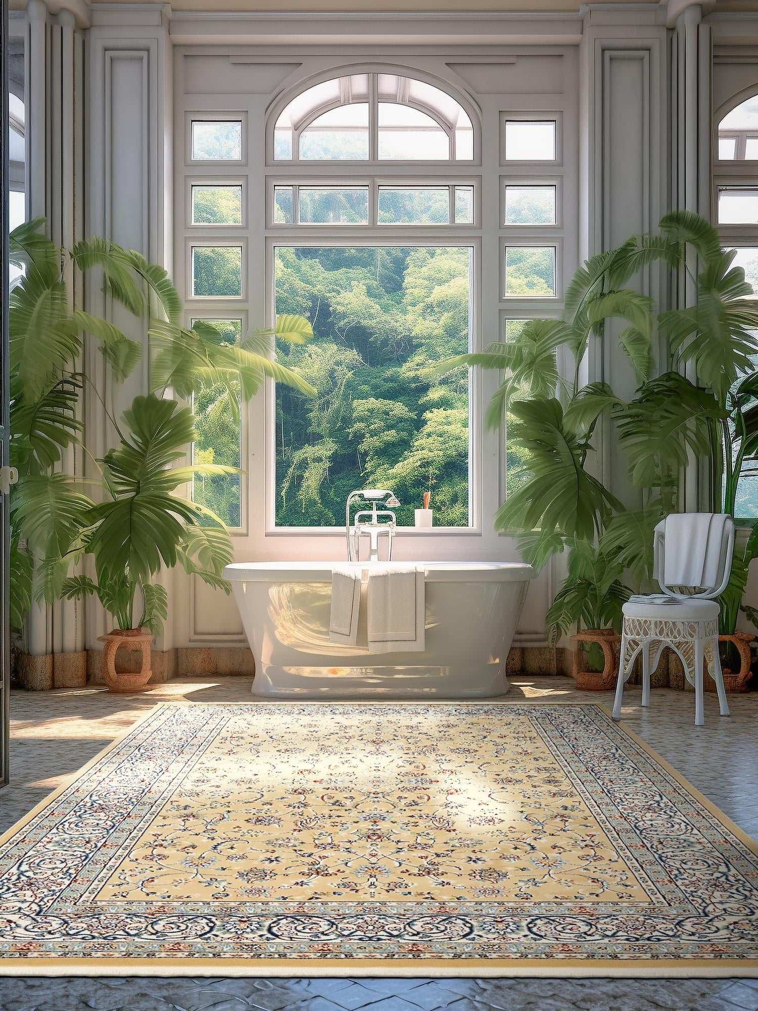 Beige 7' 10 x 11' Narenj Rectangle Area Rug 85% Polypropylene & 15% Polyester Traditional Classic Carpet for Living, Dining, Bedrooms, Office for Sale at Rug Engine