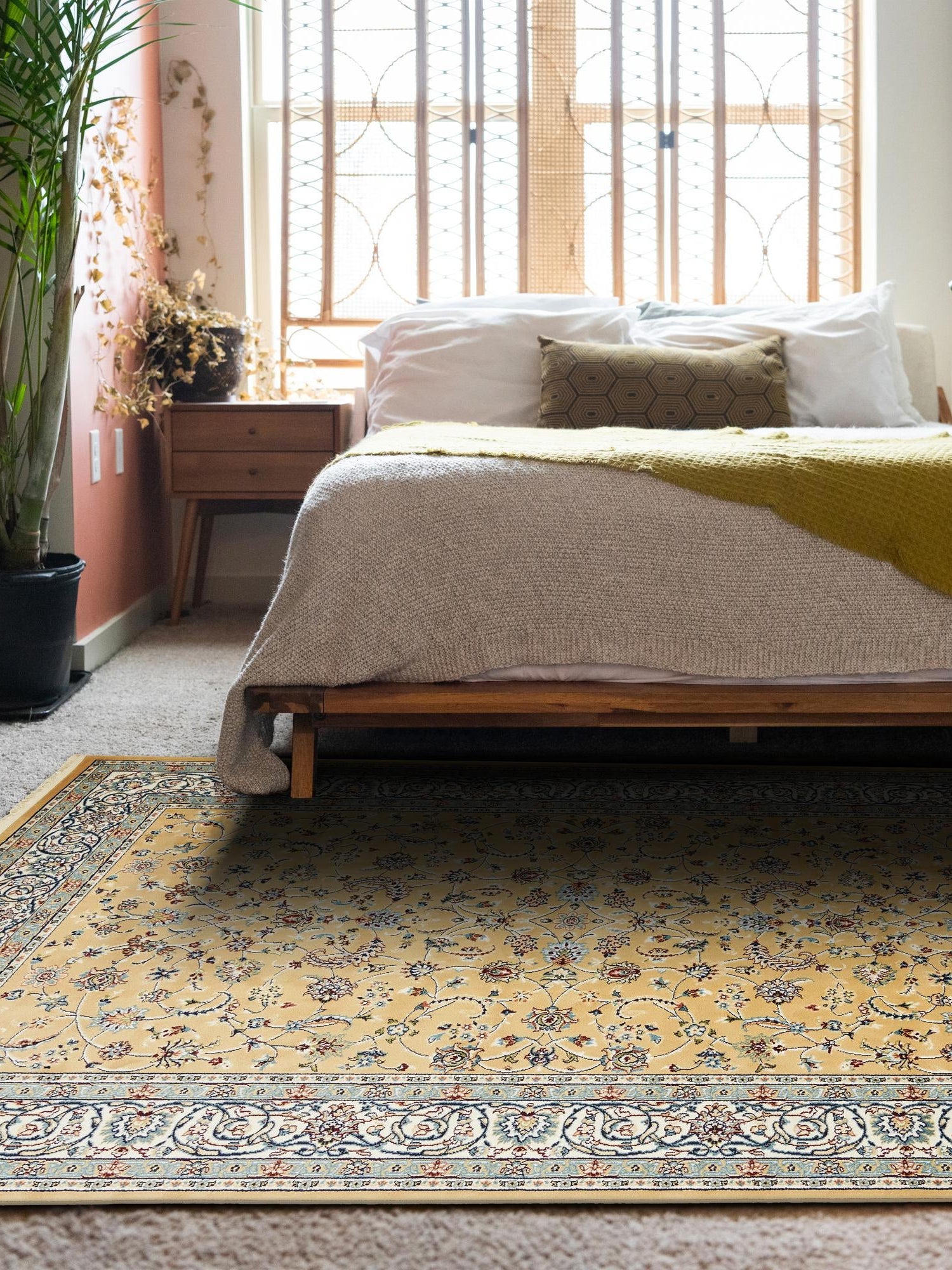 Beige 6' x 9' Narenj Rectangle Area Rug 85% Polypropylene & 15% Polyester Traditional Classic Carpet for Living, Dining, Bedrooms, Office for Sale at Rug Engine
