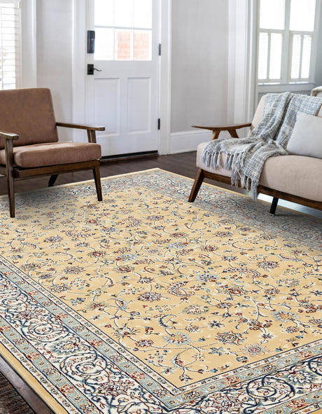 Beige 7' 10 x 11' Narenj Rectangle Area Rug 85% Polypropylene & 15% Polyester Traditional Classic Carpet for Living, Dining, Bedrooms, Office for Sale at Rug Engine