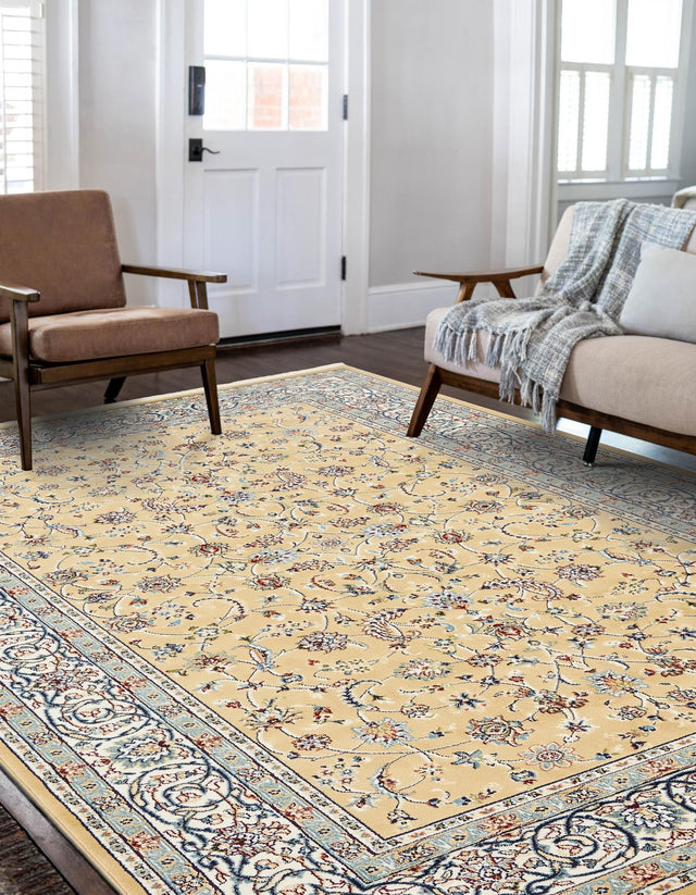 Beige 7' 10 x 11' Narenj Rectangle Area Rug 85% Polypropylene & 15% Polyester Traditional Classic Carpet for Living, Dining, Bedrooms, Office for Sale at Rug Engine