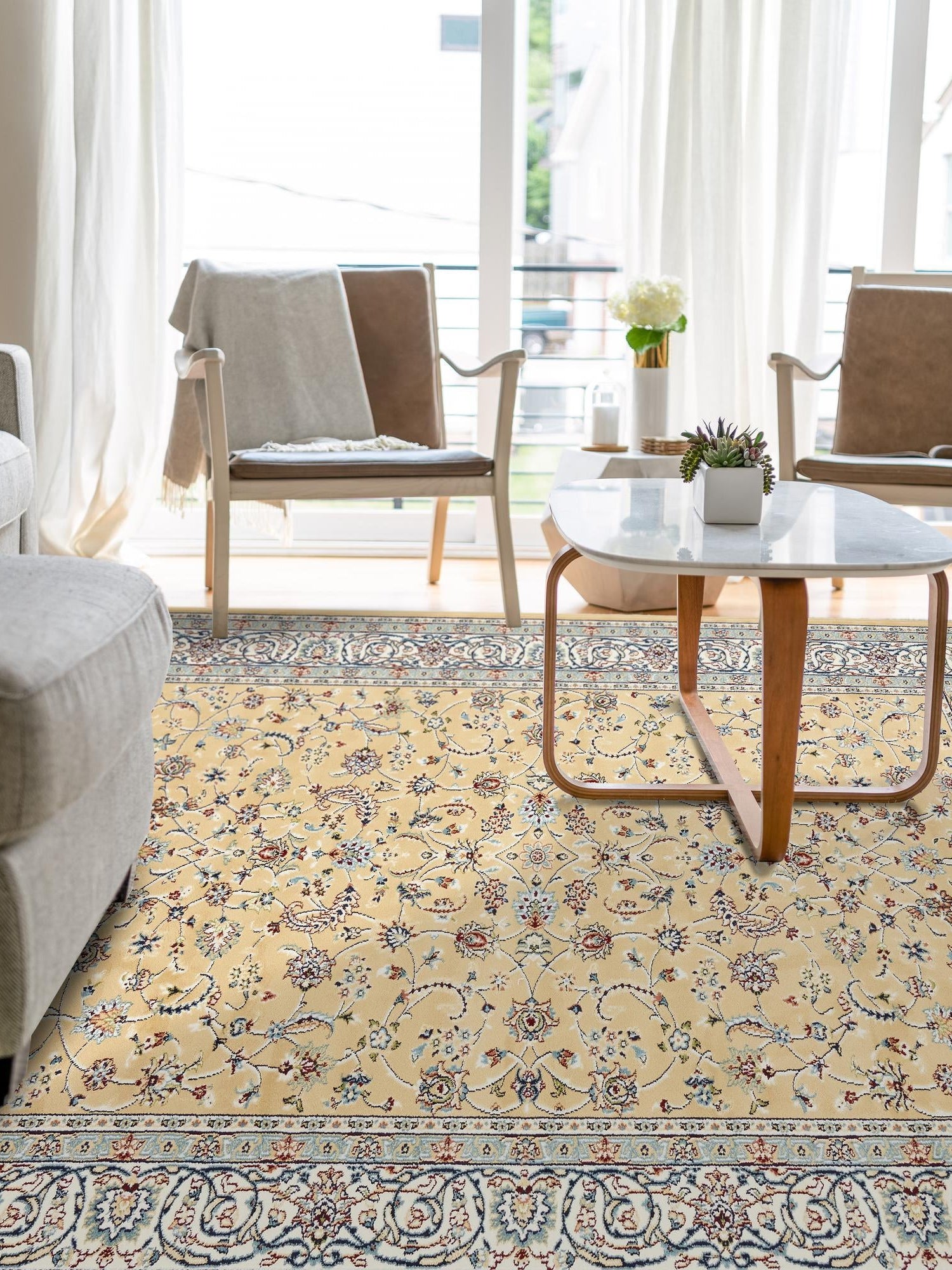 Beige 7' 10 x 11' Narenj Rectangle Area Rug 85% Polypropylene & 15% Polyester Traditional Classic Carpet for Living, Dining, Bedrooms, Office for Sale at Rug Engine