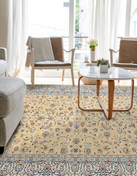 Beige 7' 10 x 11' Narenj Rectangle Area Rug 85% Polypropylene & 15% Polyester Traditional Classic Carpet for Living, Dining, Bedrooms, Office for Sale at Rug Engine