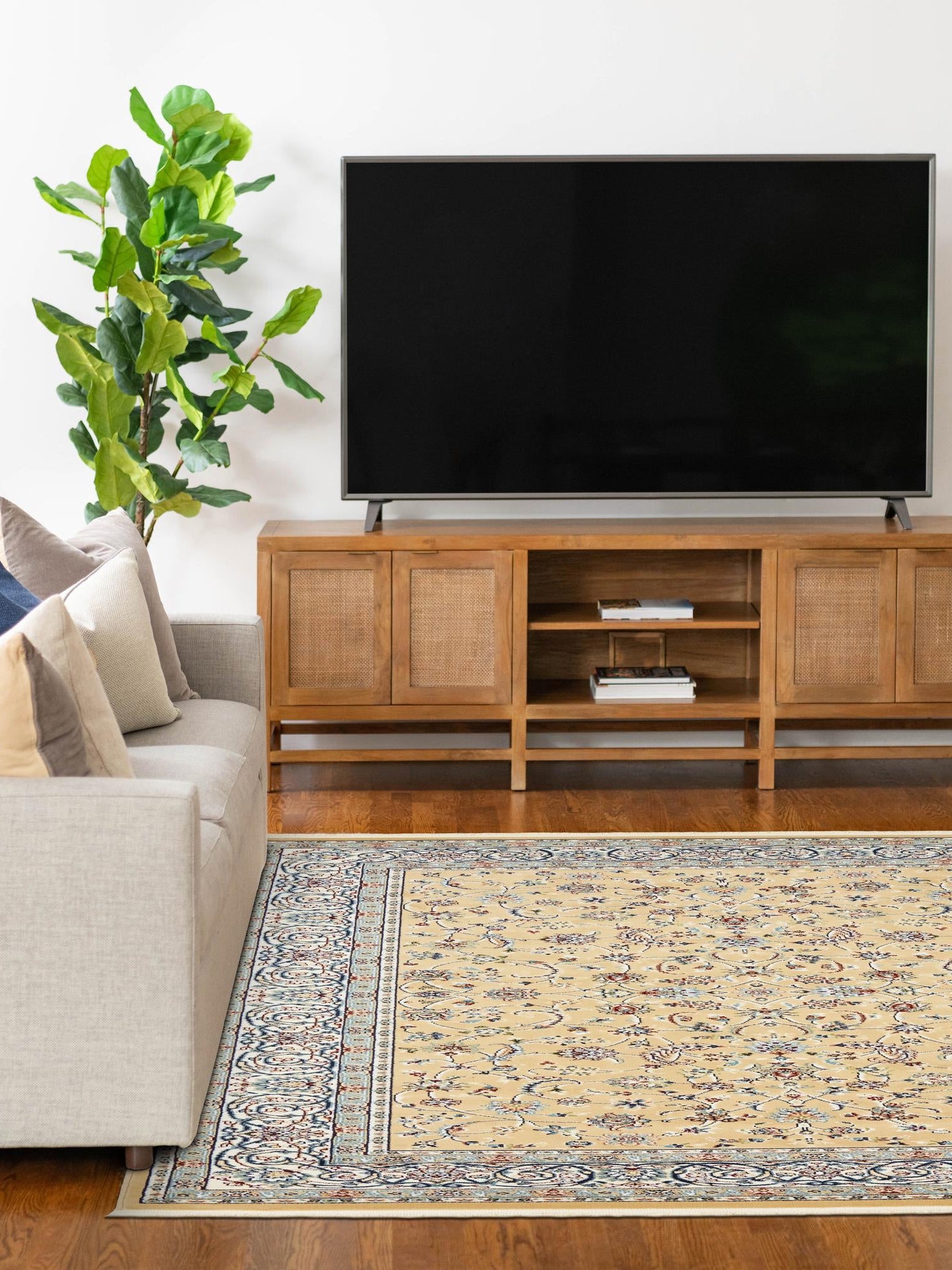 Beige 6' x 9' Narenj Rectangle Area Rug 85% Polypropylene & 15% Polyester Traditional Classic Carpet for Living, Dining, Bedrooms, Office for Sale at Rug Engine