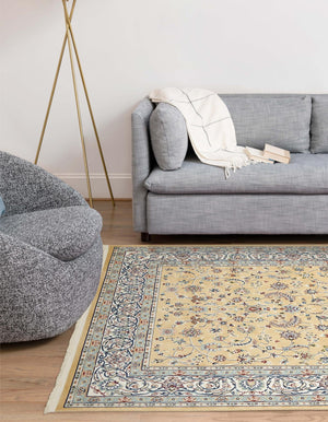 Beige 7' 10 x 11' Narenj Rectangle Area Rug 85% Polypropylene & 15% Polyester Traditional Classic Carpet for Living, Dining, Bedrooms, Office for Sale at Rug Engine