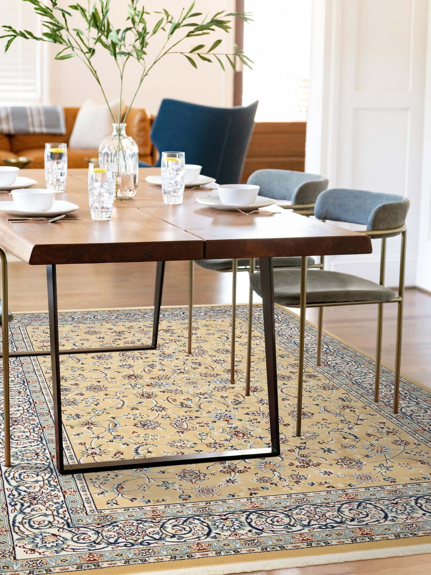 Beige 9' x 12' Narenj Rectangle Area Rug 85% Polypropylene & 15% Polyester Traditional Classic Carpet for Living, Dining, Bedrooms, Office for Sale at Rug Engine