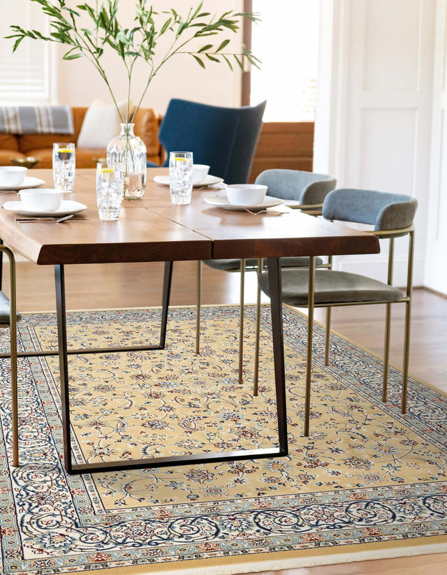 Beige 9' x 12' Narenj Rectangle Area Rug 85% Polypropylene & 15% Polyester Traditional Classic Carpet for Living, Dining, Bedrooms, Office for Sale at Rug Engine