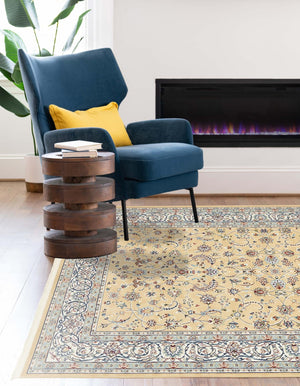 Beige 7' 10 x 11' Narenj Rectangle Area Rug 85% Polypropylene & 15% Polyester Traditional Classic Carpet for Living, Dining, Bedrooms, Office for Sale at Rug Engine