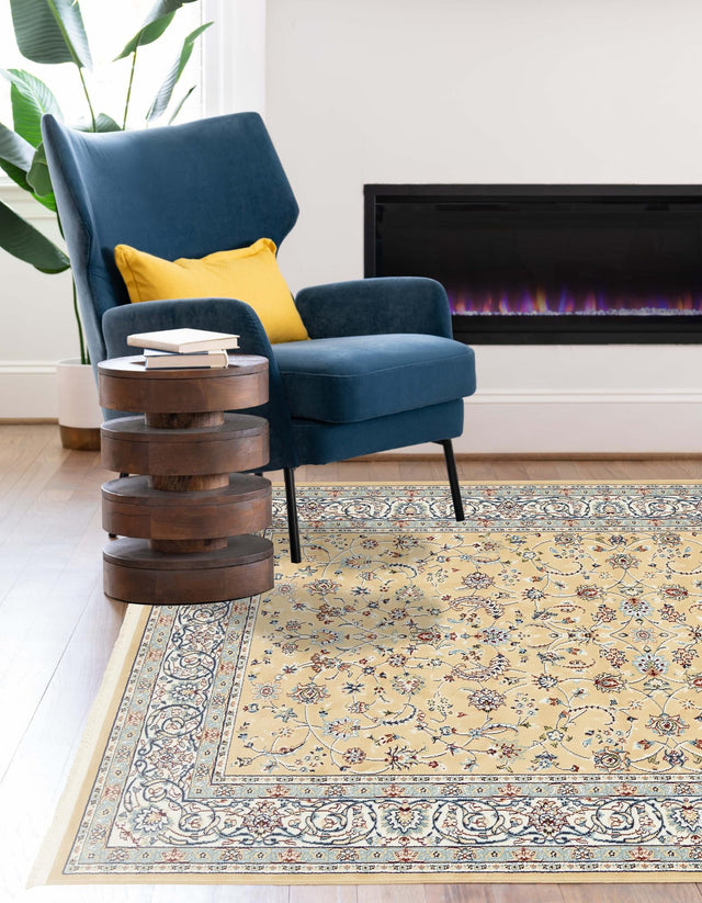 Beige 7' 10 x 11' Narenj Rectangle Area Rug 85% Polypropylene & 15% Polyester Traditional Classic Carpet for Living, Dining, Bedrooms, Office for Sale at Rug Engine