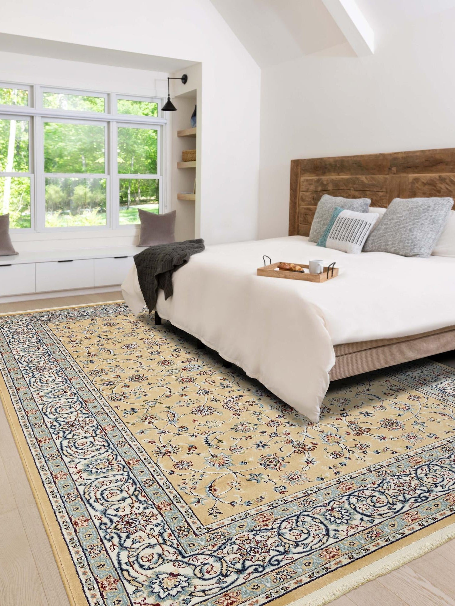 Beige 7' 10 x 11' Narenj Rectangle Area Rug 85% Polypropylene & 15% Polyester Traditional Classic Carpet for Living, Dining, Bedrooms, Office for Sale at Rug Engine