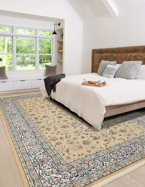 Beige 7' 10 x 11' Narenj Rectangle Area Rug 85% Polypropylene & 15% Polyester Traditional Classic Carpet for Living, Dining, Bedrooms, Office for Sale at Rug Engine