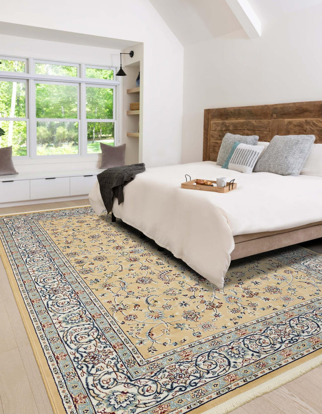 Beige 7' 10 x 11' Narenj Rectangle Area Rug 85% Polypropylene & 15% Polyester Traditional Classic Carpet for Living, Dining, Bedrooms, Office for Sale at Rug Engine