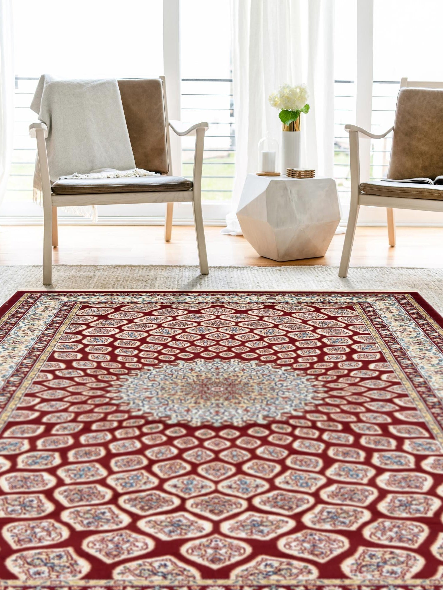 Burgundy 8' x 10' Narenj Rectangle Area Rug 85% Polypropylene & 15% Polyester Traditional Classic Carpet for Living, Dining, Bedrooms, Office for Sale at Rug Engine