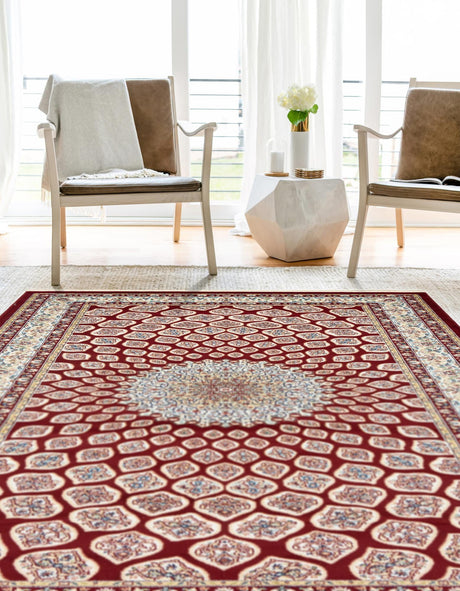 Burgundy 8' x 10' Narenj Rectangle Area Rug 85% Polypropylene & 15% Polyester Traditional Classic Carpet for Living, Dining, Bedrooms, Office for Sale at Rug Engine