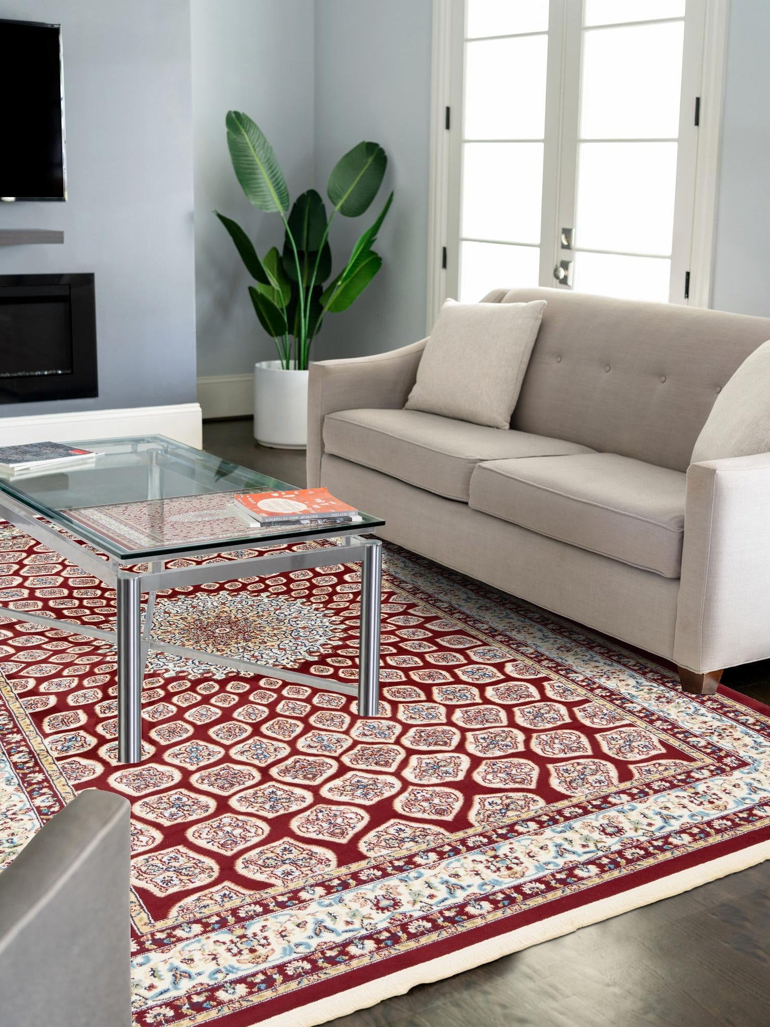 Burgundy 3' 1 x 5' 3 Narenj Rectangle Area Rug 85% Polypropylene & 15% Polyester Traditional Classic Carpet for Living, Dining, Bedrooms, Office for Sale at Rug Engine