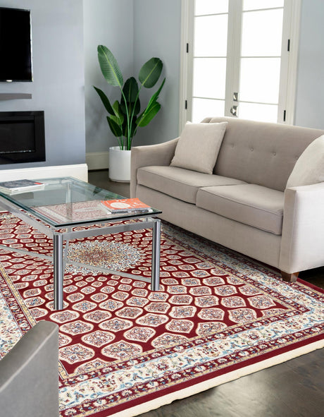 Burgundy 8' x 10' Narenj Rectangle Area Rug 85% Polypropylene & 15% Polyester Traditional Classic Carpet for Living, Dining, Bedrooms, Office for Sale at Rug Engine