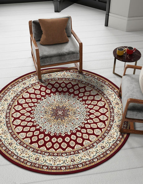 Burgundy 10' x 10' Narenj Round Area Rug 85% Polypropylene & 15% Polyester Traditional Classic Carpet for Living, Dining, Bedrooms, Office for Sale at Rug Engine