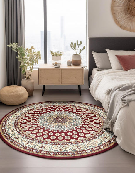 Burgundy 10' x 10' Narenj Round Area Rug 85% Polypropylene & 15% Polyester Traditional Classic Carpet for Living, Dining, Bedrooms, Office for Sale at Rug Engine