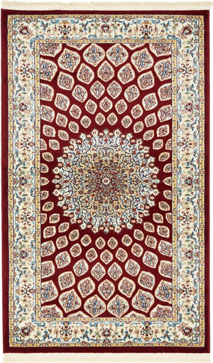 Burgundy 3' 1 x 5' 3 Narenj Rectangle Area Rug 85% Polypropylene & 15% Polyester Traditional Classic Carpet for Living, Dining, Bedrooms, Office for Sale at Rug Engine