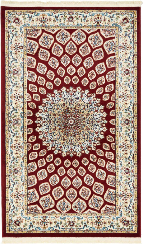 Burgundy 3' 1 x 5' 3 Narenj Rectangle Area Rug 85% Polypropylene & 15% Polyester Traditional Classic Carpet for Living, Dining, Bedrooms, Office for Sale at Rug Engine
