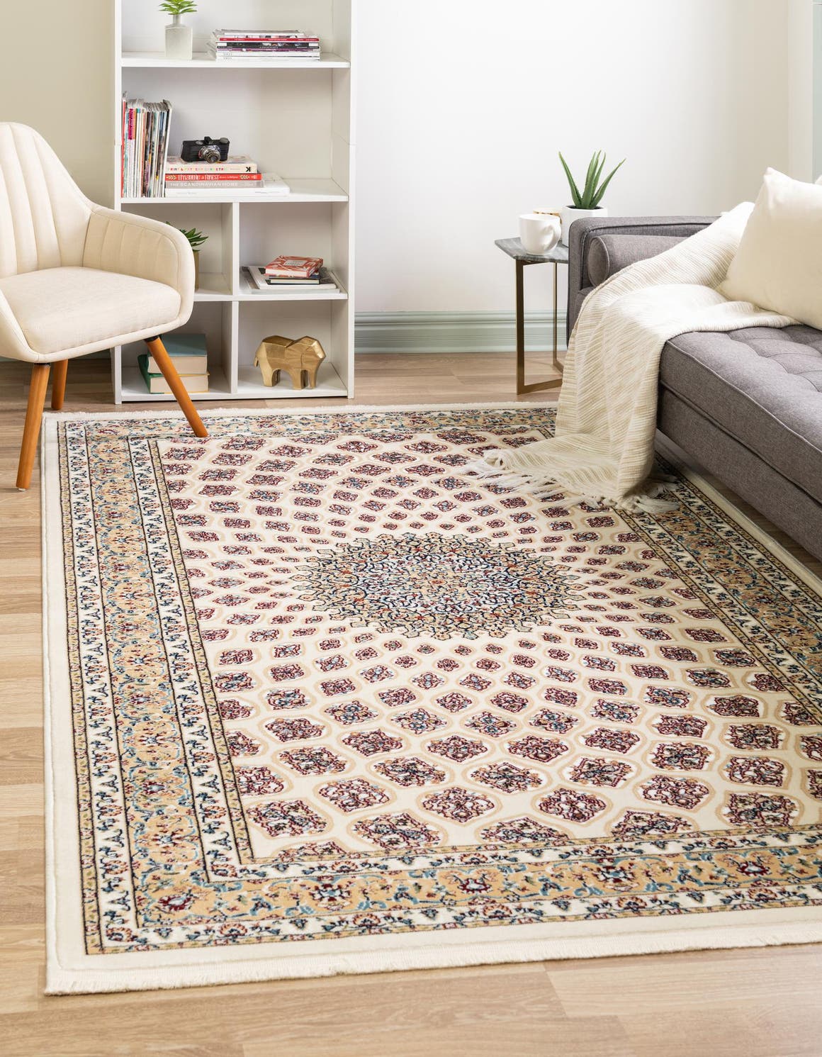 Ivory 10' x 13' Narenj Rectangle Area Rug 85% Polypropylene & 15% Polyester Traditional Classic Carpet for Living, Dining, Bedrooms, Office for Sale at Rug Engine