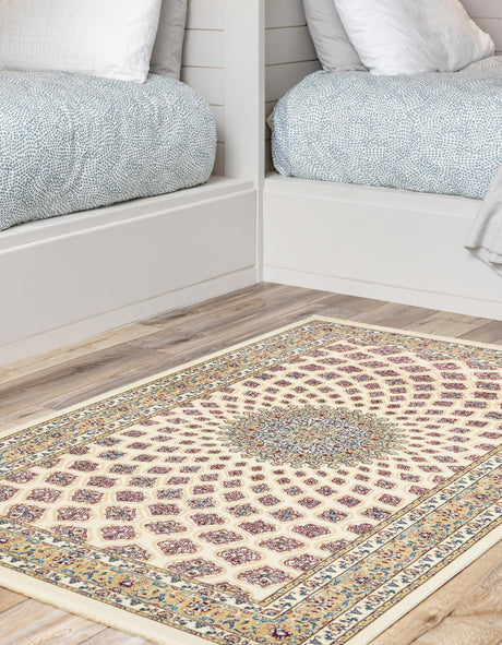 Ivory 5' 3 x 8' Narenj Rectangle Area Rug 85% Polypropylene & 15% Polyester Traditional Classic Carpet for Living, Dining, Bedrooms, Office for Sale at Rug Engine