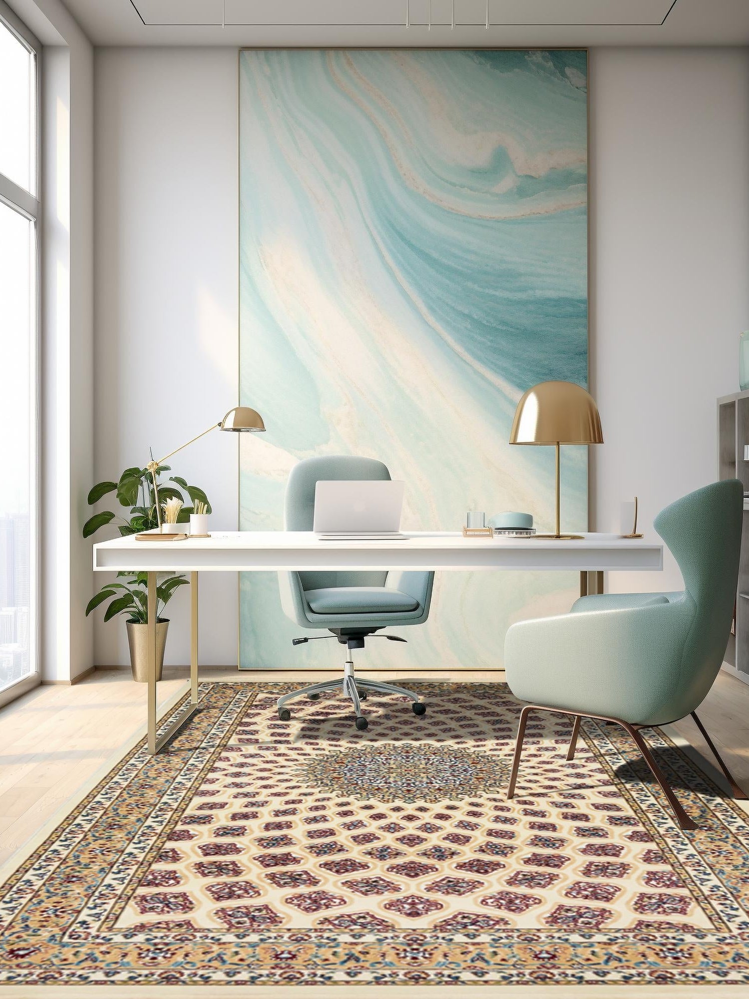 Ivory 10' x 13' Narenj Rectangle Area Rug 85% Polypropylene & 15% Polyester Traditional Classic Carpet for Living, Dining, Bedrooms, Office for Sale at Rug Engine