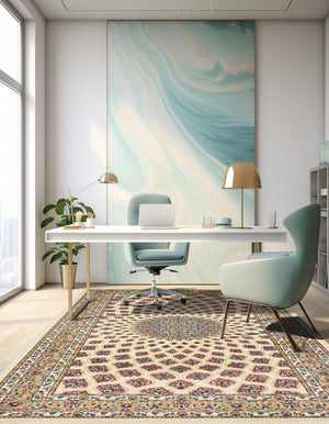 Ivory 10' x 13' Narenj Rectangle Area Rug 85% Polypropylene & 15% Polyester Traditional Classic Carpet for Living, Dining, Bedrooms, Office for Sale at Rug Engine