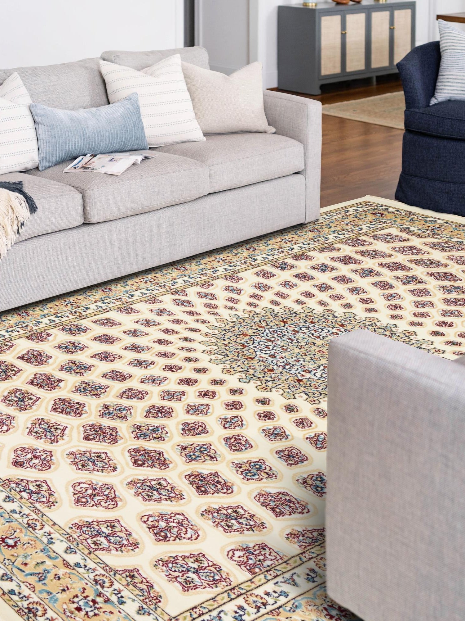 Ivory 10' x 13' Narenj Rectangle Area Rug 85% Polypropylene & 15% Polyester Traditional Classic Carpet for Living, Dining, Bedrooms, Office for Sale at Rug Engine