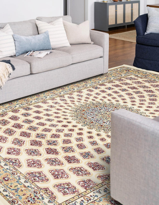 Ivory 10' x 13' Narenj Rectangle Area Rug 85% Polypropylene & 15% Polyester Traditional Classic Carpet for Living, Dining, Bedrooms, Office for Sale at Rug Engine