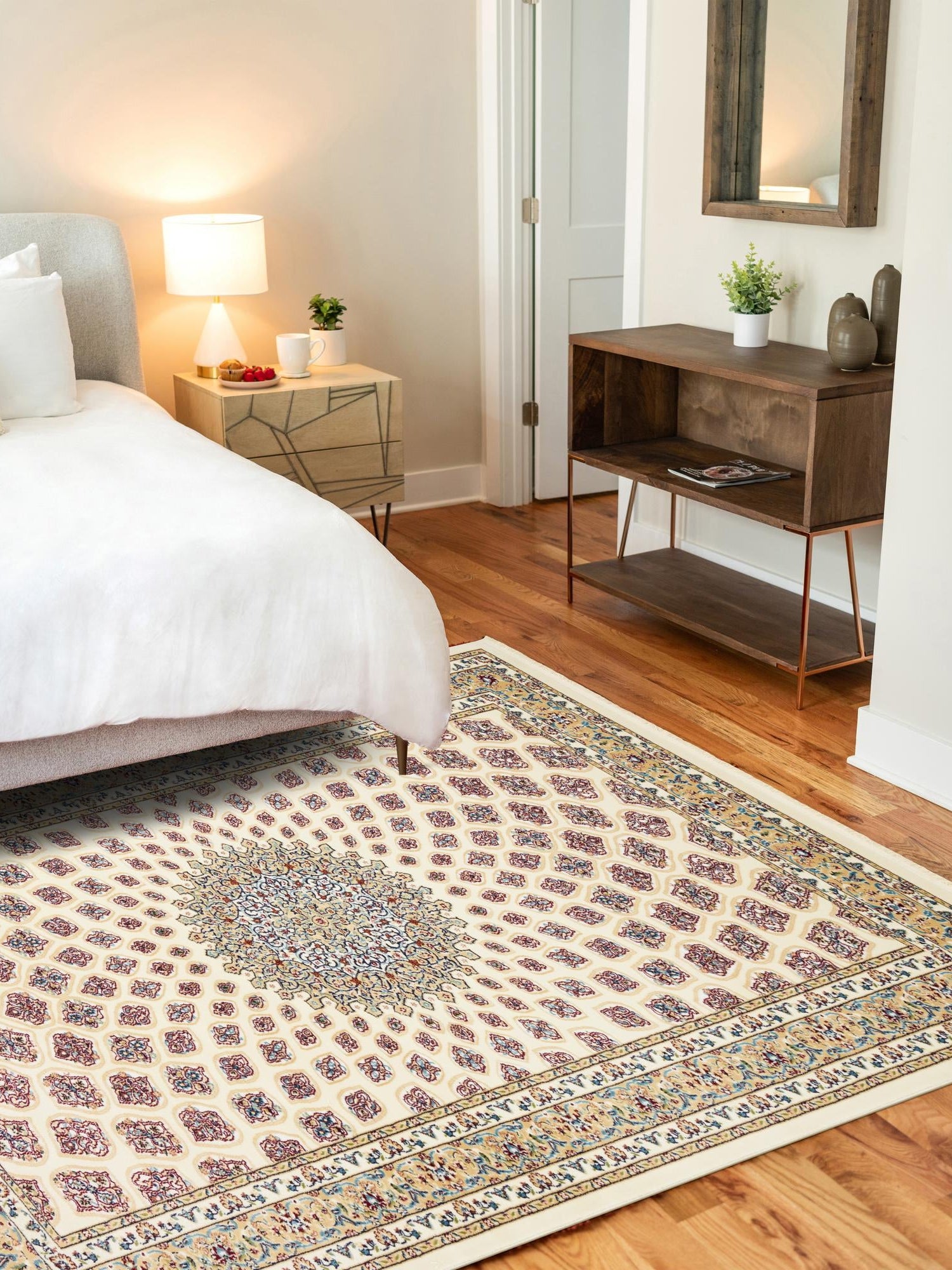 Ivory 5' 3 x 8' Narenj Rectangle Area Rug 85% Polypropylene & 15% Polyester Traditional Classic Carpet for Living, Dining, Bedrooms, Office for Sale at Rug Engine