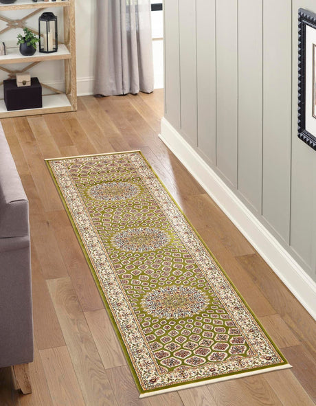 Green 3' x 13' 1 Narenj Runner Area Rug 85% Polypropylene & 15% Polyester Traditional Classic Carpet for Living, Dining, Bedrooms, Office for Sale at Rug Engine