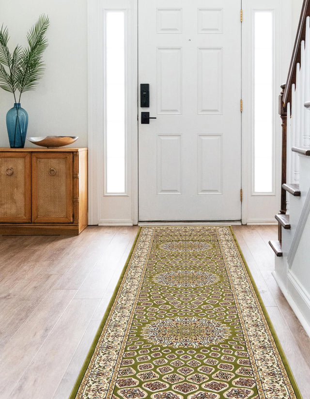 Green 3' x 13' 1 Narenj Runner Area Rug 85% Polypropylene & 15% Polyester Traditional Classic Carpet for Living, Dining, Bedrooms, Office for Sale at Rug Engine