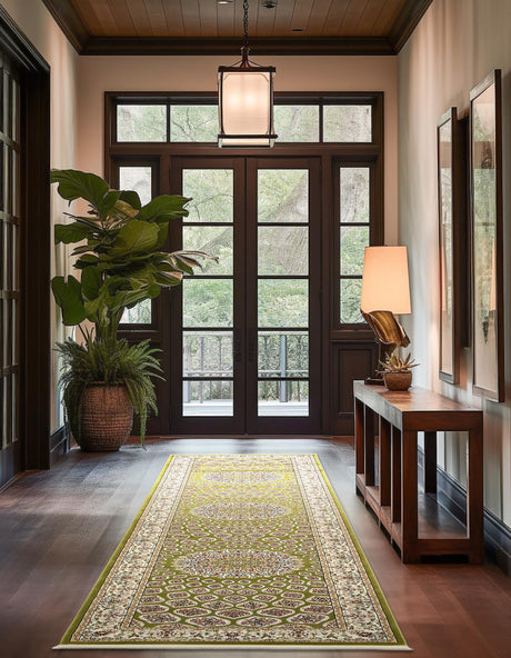Green 3' x 13' 1 Narenj Runner Area Rug 85% Polypropylene & 15% Polyester Traditional Classic Carpet for Living, Dining, Bedrooms, Office for Sale at Rug Engine