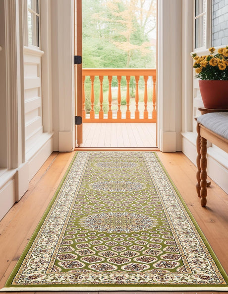 Green 3' x 13' 1 Narenj Runner Area Rug 85% Polypropylene & 15% Polyester Traditional Classic Carpet for Living, Dining, Bedrooms, Office for Sale at Rug Engine