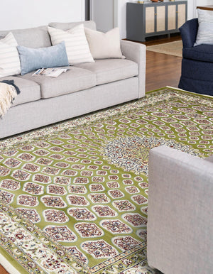 Green 5' 1 x 8' Narenj Rectangle Area Rug 85% Polypropylene & 15% Polyester Traditional Classic Carpet for Living, Dining, Bedrooms, Office for Sale at Rug Engine