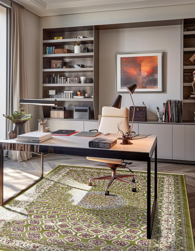 Green 5' 1 x 8' Narenj Rectangle Area Rug 85% Polypropylene & 15% Polyester Traditional Classic Carpet for Living, Dining, Bedrooms, Office for Sale at Rug Engine