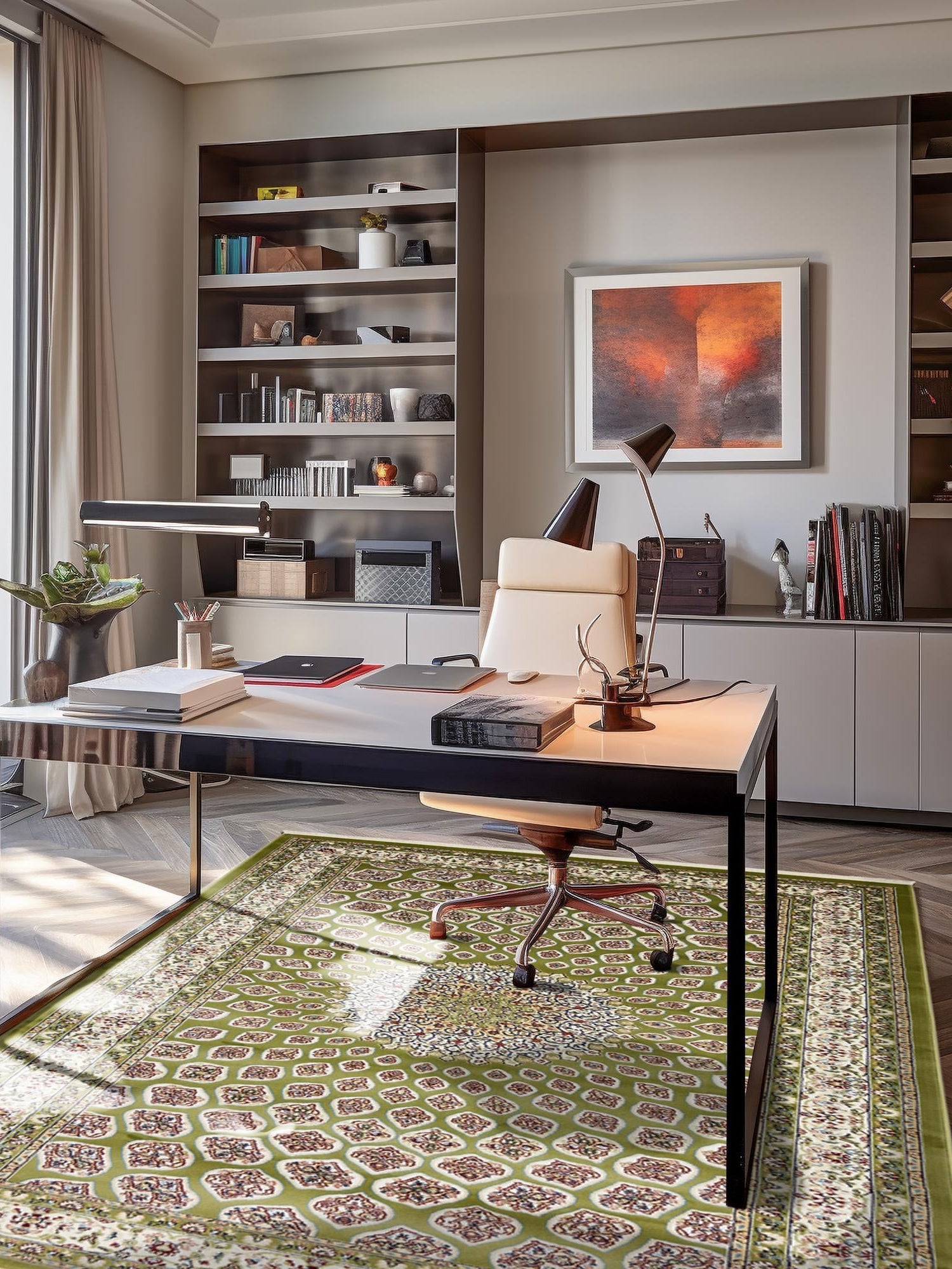 Green 7' 10 x 10' Narenj Rectangle Area Rug 85% Polypropylene & 15% Polyester Traditional Classic Carpet for Living, Dining, Bedrooms, Office for Sale at Rug Engine
