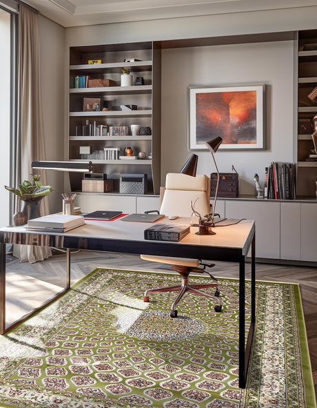 Green 7' 10 x 10' Narenj Rectangle Area Rug 85% Polypropylene & 15% Polyester Traditional Classic Carpet for Living, Dining, Bedrooms, Office for Sale at Rug Engine
