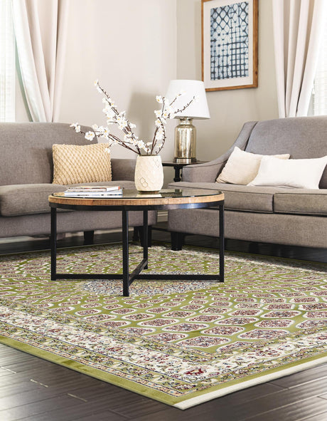 Green 5' 1 x 8' Narenj Rectangle Area Rug 85% Polypropylene & 15% Polyester Traditional Classic Carpet for Living, Dining, Bedrooms, Office for Sale at Rug Engine