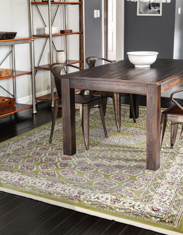 Green 5' 1 x 8' Narenj Rectangle Area Rug 85% Polypropylene & 15% Polyester Traditional Classic Carpet for Living, Dining, Bedrooms, Office for Sale at Rug Engine
